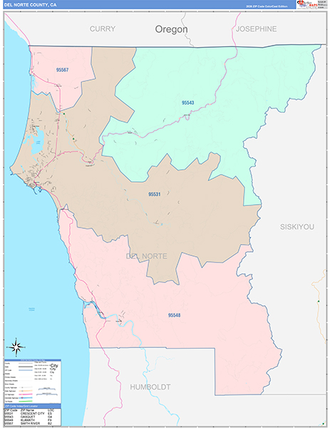 Del Norte County, CA Map Color Cast Style